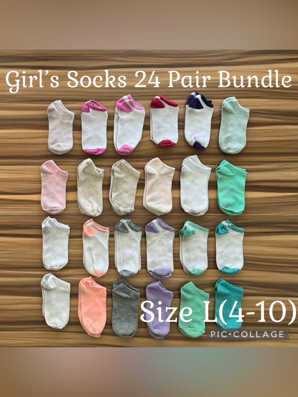 Girls Clothes 24 Pair Bundle Walmart Wonder Nation No Show Socks Size L(4-10)